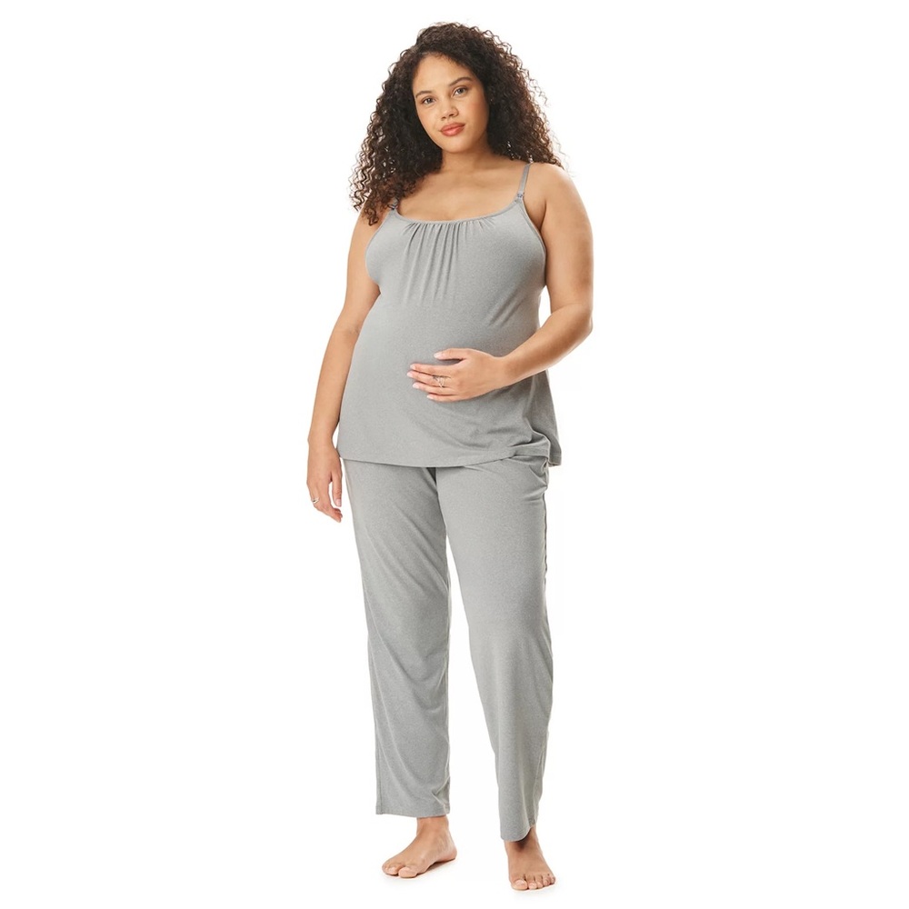 Women's Grey Maternity Pajama Set - Comfortable Sleepwear - Nursing